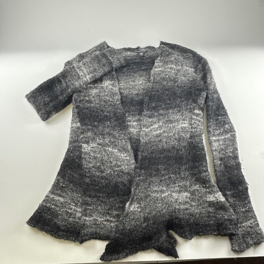 Eileen Fisher L Mohair Wool Blend Open Front Cardigan Grey Black Space Dye Read - Picture 4 of 10